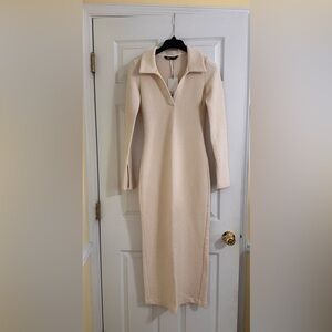Zara Elegant Cream Long Sleeve Dress